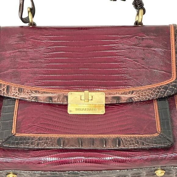 Brahmin Melbourne Leather Red/Black Oxford Flap Satchel - Picture 4 of 15